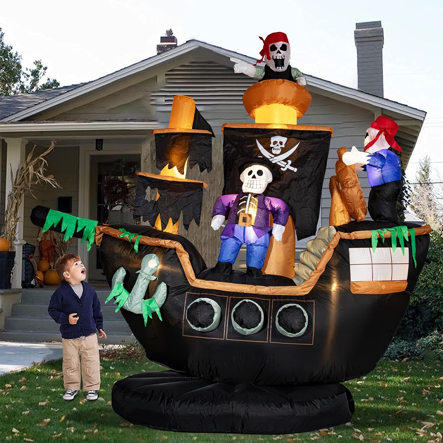 Decor Lighting Fans - Outdoor Halloween Inflatable Pirate Ship Decor