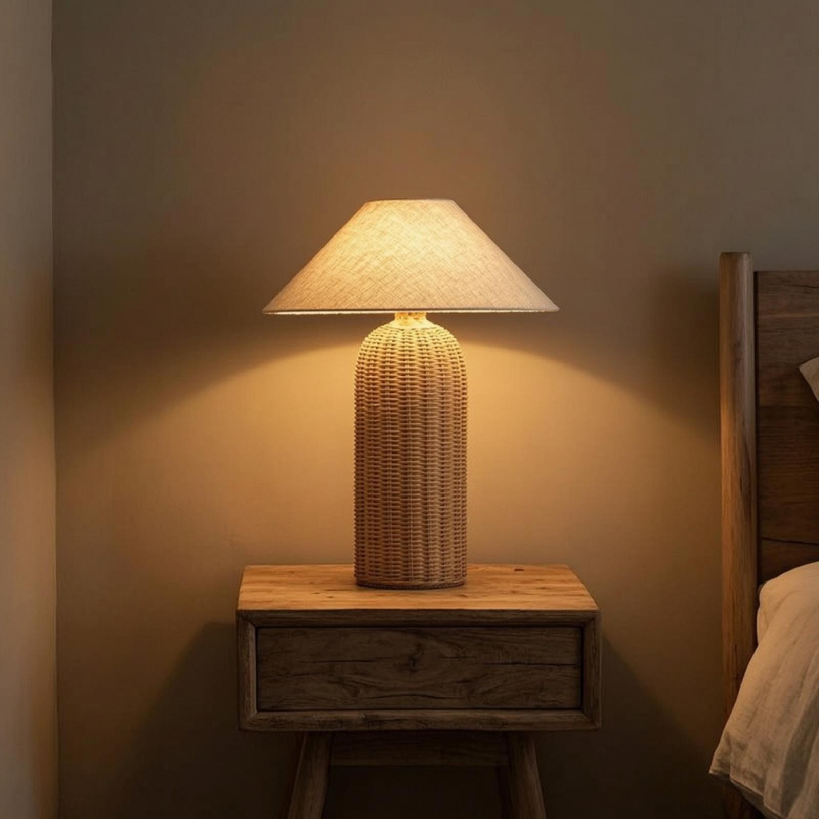 Bedside Lamp Rattan Base Fabri - đánh giá và giá Lighting Decor For Room
