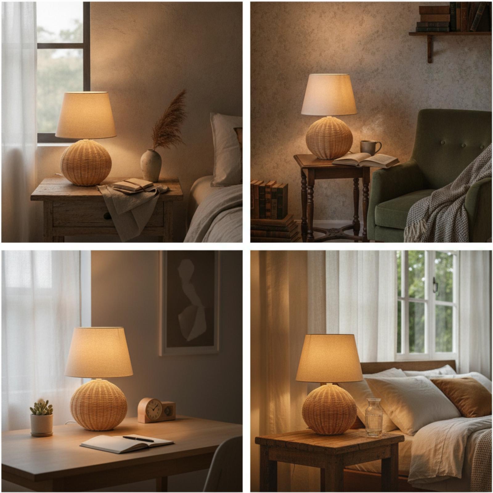 Bedside Lamp Rattan Base Fabri - đánh giá và giá Lighting Decor For Room