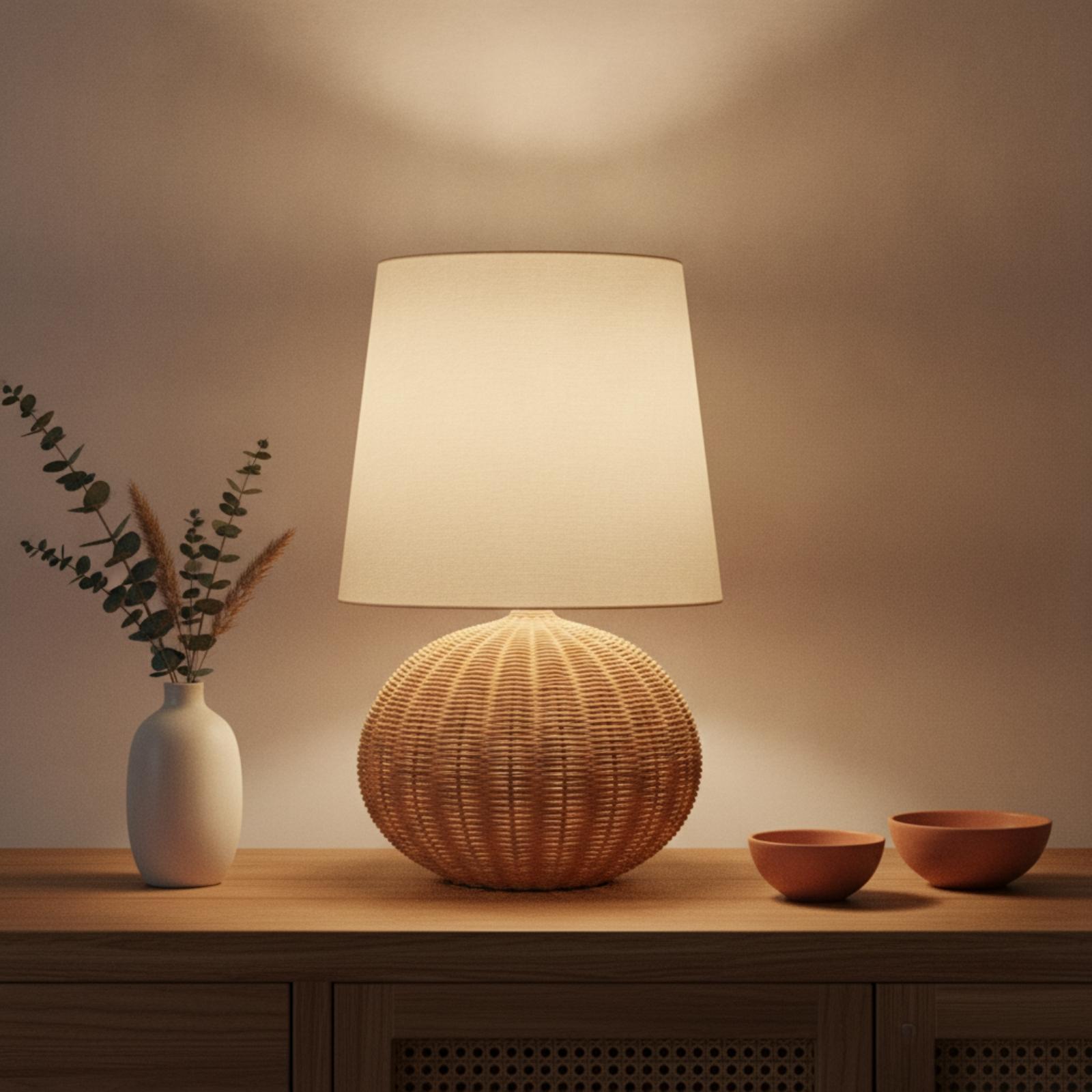 Bedside Lamp Rattan Base Fabri - đánh giá và giá Lighting Decor For Room