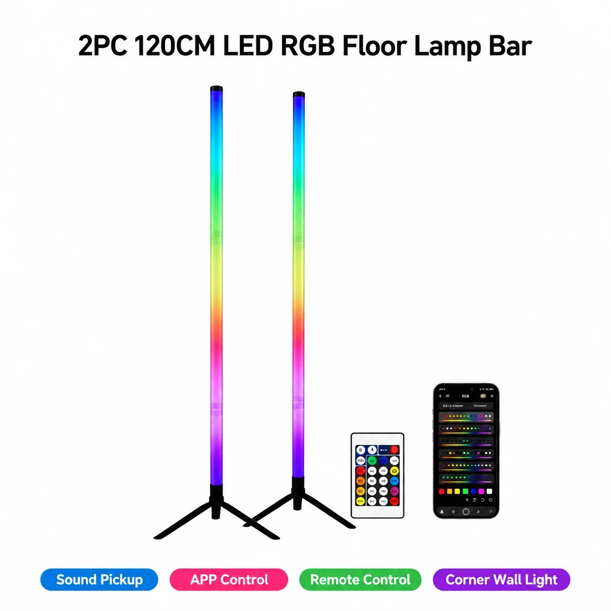 2PCS 120CM RGB Floor Lamp, Sou - đánh giá và giá Lighting Decor For Room