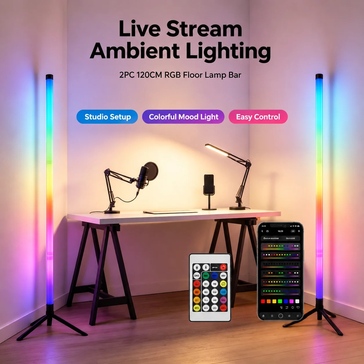 2PCS 120CM RGB Floor Lamp, Sou - đánh giá và giá Lighting Decor For Room