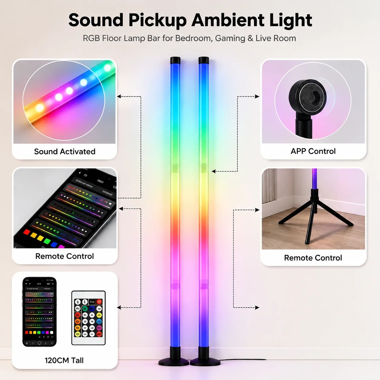 2PCS 120CM RGB Floor Lamp, Sou - đánh giá và giá Lighting Decor For Room